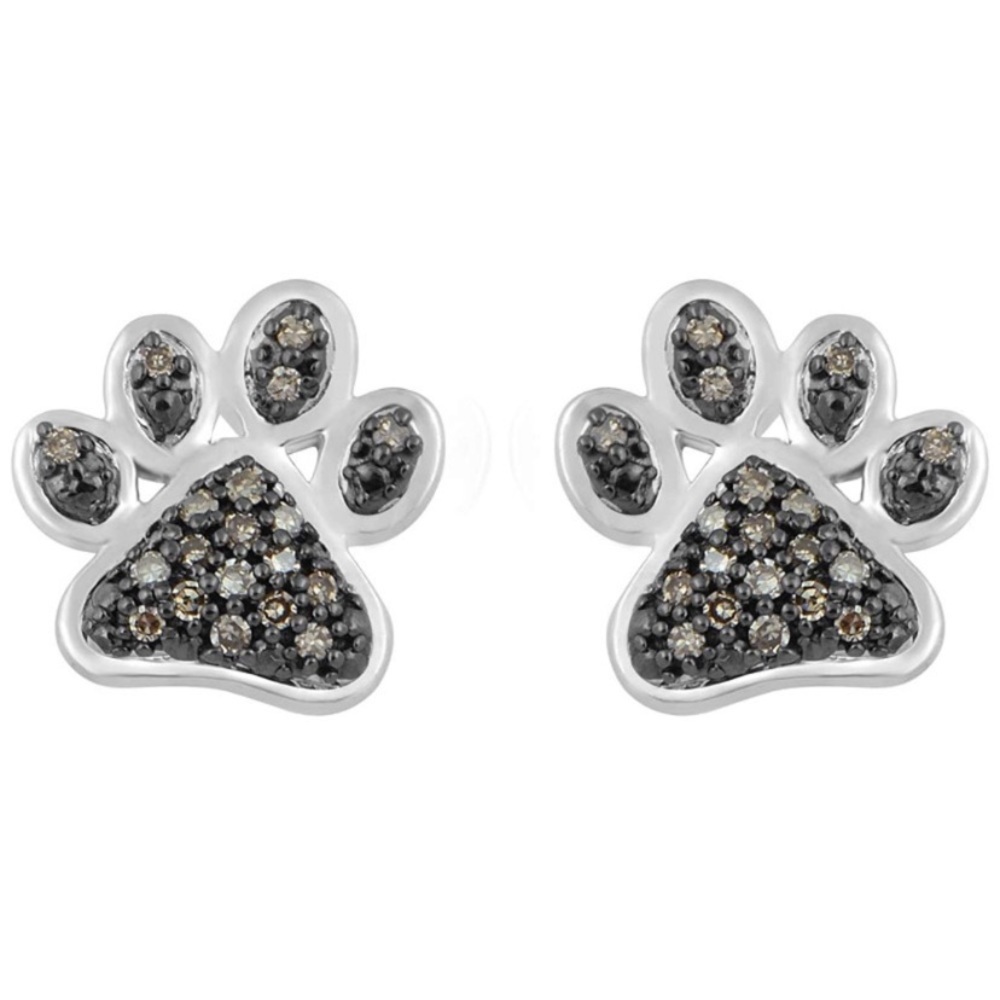 Champagne Diamonds Paw Print Earrings